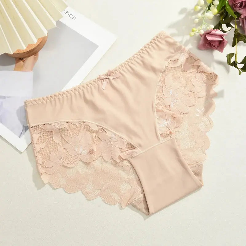 S-XXL Women Lace Panties Patchwork Seamless Underwear Sexy Luxury Hollow Out Solid Briefs Girls' Mid Rise Breathable Lingerie luxecrown.co.uk