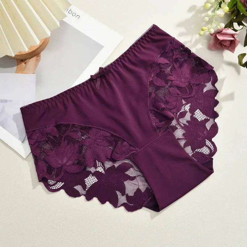 S-XXL Women Lace Panties Patchwork Seamless Underwear Sexy Luxury Hollow Out Solid Briefs Girls' Mid Rise Breathable Lingerie luxecrown.co.uk