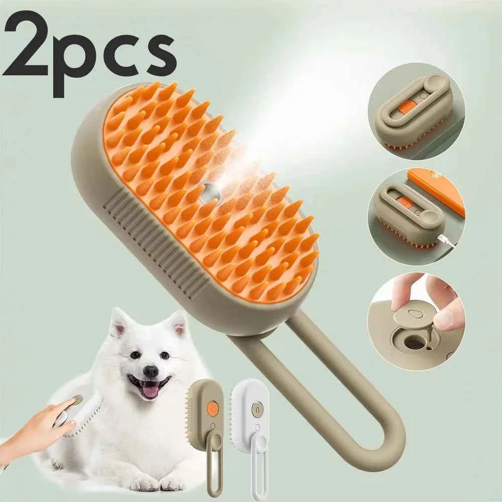 1~2pcs Steamy Pet Grooming Brush, 3-in-1 Spray Massage Dog Cat Comb, Loose Hair & Tangled Fur Removal