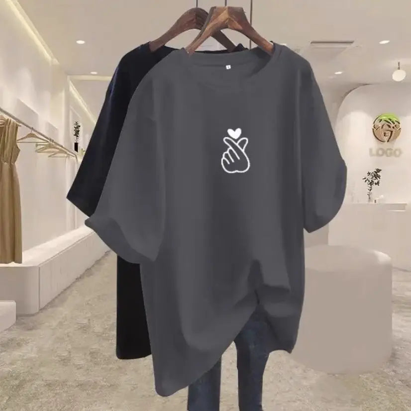 Women Clothing Elegant Chic Print Basic T-shirts Summer Fashion Pure Cotton O-neck Short Sleeve Top Tee Loose Pullover 45-105Kg luxecrown.co.uk