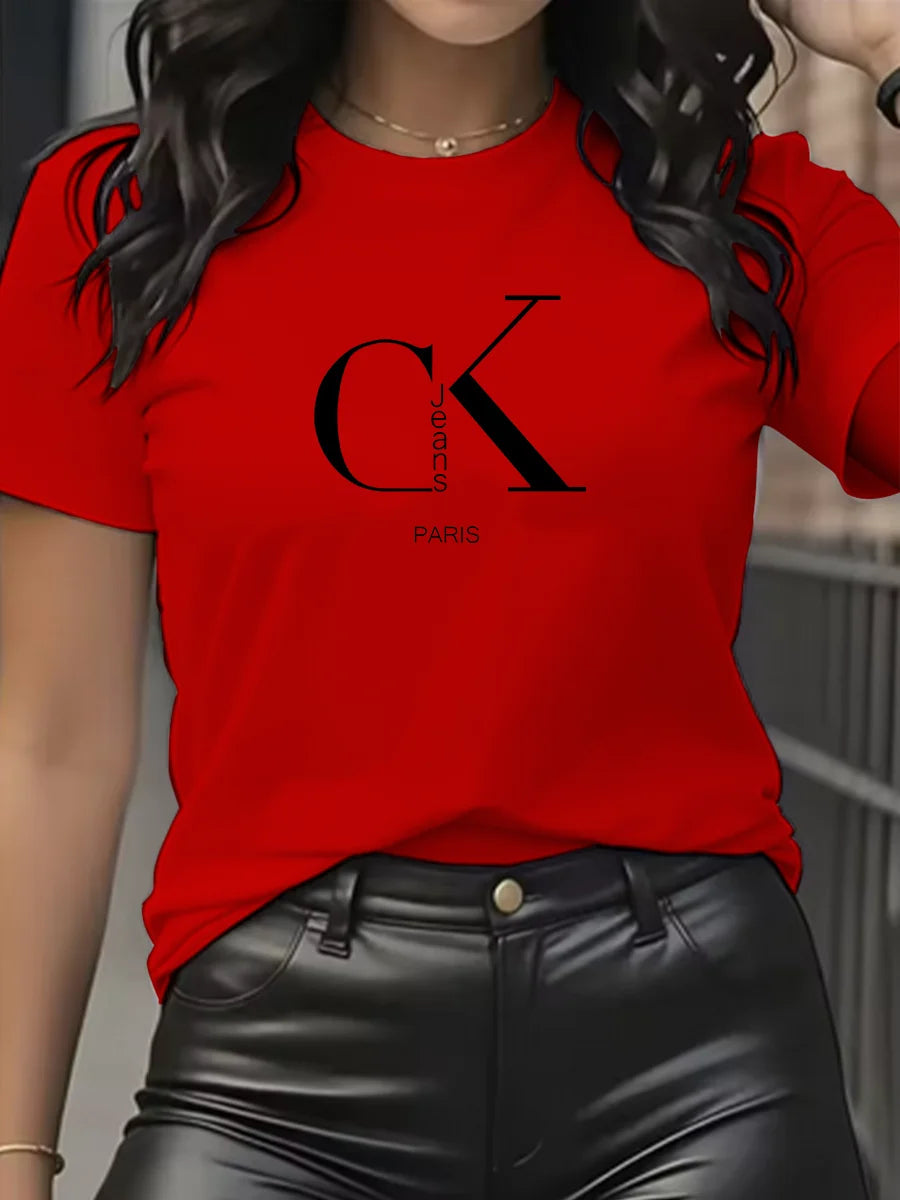 Summer luxury brand fashion cartoon letter print crew collar clothing short sleeve T-shirt trend women's summer Y2K top luxecrown.co.uk