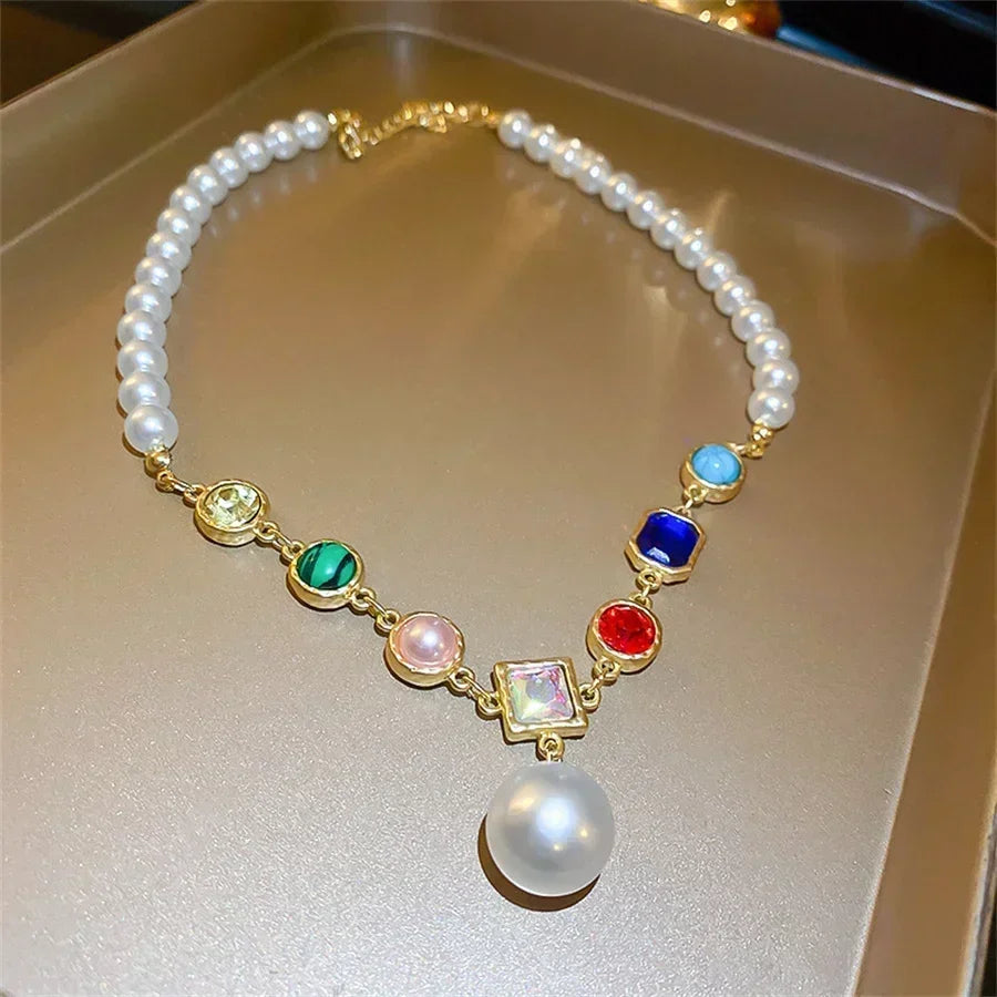 Women Elegant Pearl Clavicle Chain Collares Ladies Short Pendant Necklaces Earrings Choker Jewelry set Streetsharks