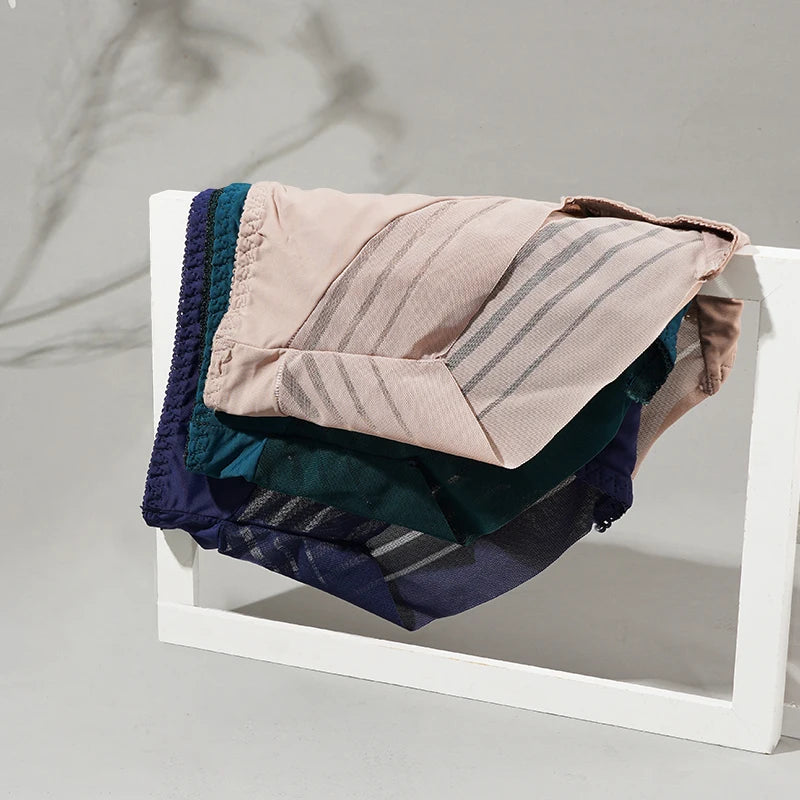 2PCS High Waist Briefs Women Seamless Panties Transparent Mesh High Elastic Tummy Control Underwear Female Lingere Underpant Streetsharks