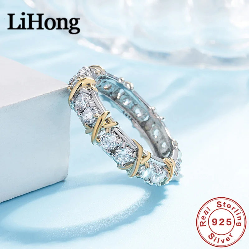 Luxury 925 Sterling Silver Ring Interlaced With Aaa Zircon Crystal Ring For A Woman'S Engagement Jewelry Gift Streetsharks