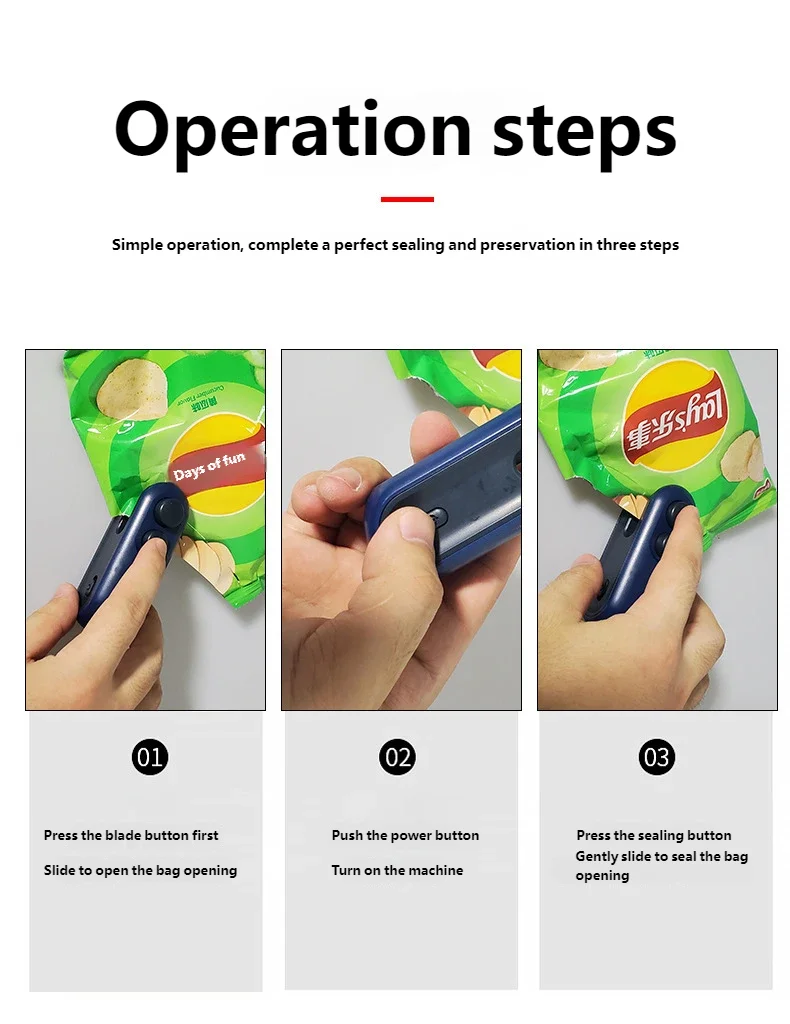 HOMEFISH Mini Handheld Heat Sealer USB Rechargeable Food Storage Bag Plastic Packaging Machine Clip Bag Portable Food Sealer