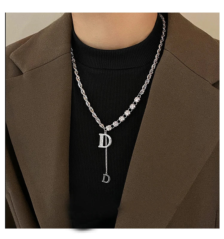 Design Sense Micro Setting Zircon D Letter Pendant Long Necklace Winter Sweater Chain Fashion Jewelry For Woman Girls Party Gift Streetsharks