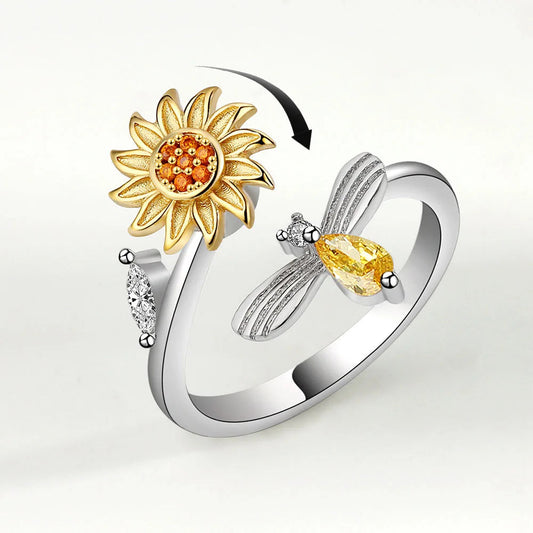 VENTFILLE 925 Sterling Silver Sunflower Diamond Zircon Rotatable Ring For Women Gift Relieve Stress Ring Jewelry Wholesale Streetsharks