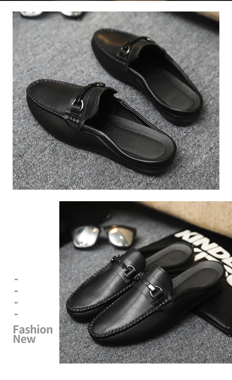 Summer Half Shoes For Men Comfortable Leather Casual Shoes Soft Flat Men's Loafers Lightweight Slip-on Shoes Man Daily Slippers luxecrown.co.uk