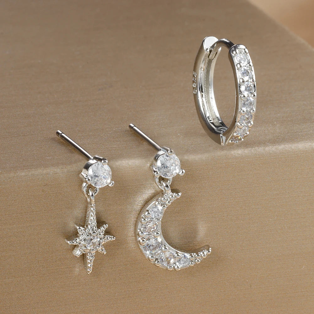 3PCS Luxury Star Pendant Piercing Earrings Set For Women Stainless Steel Zircon Punk Ear Studs Earring Lady Jewelry aretes Streetsharks