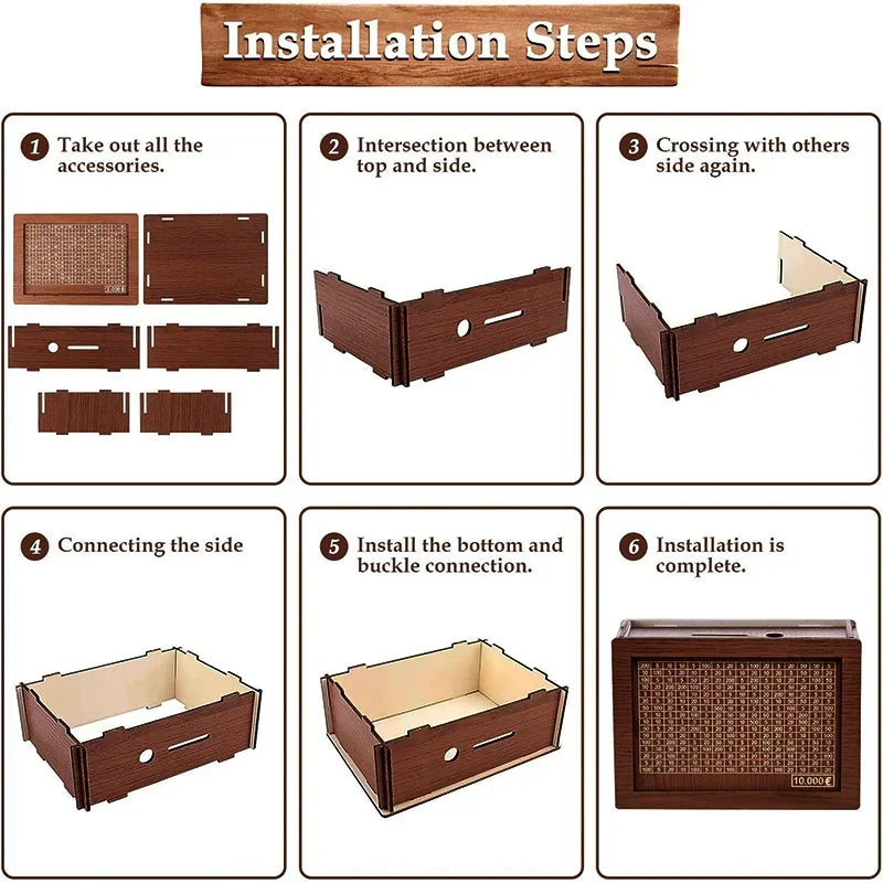 1000/2000/3000/5000/10000 Euro Money Box Wooden Piggy Bank Money Vault Savings Box Challenge Cash Storage Case Streetsharks