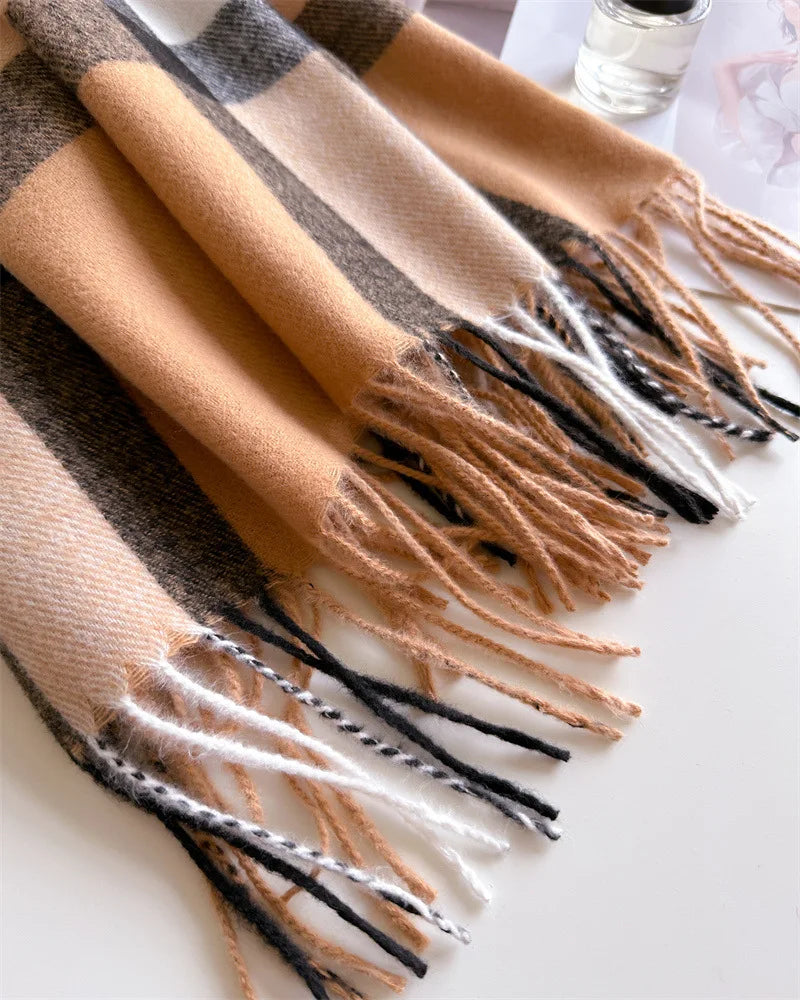 New Women Men Winter Plaid Cashmere Like Blanket Scarf Design Thick Warm Pashmina Shawl Wraps With Tassel Poncho Stoles Echarpe