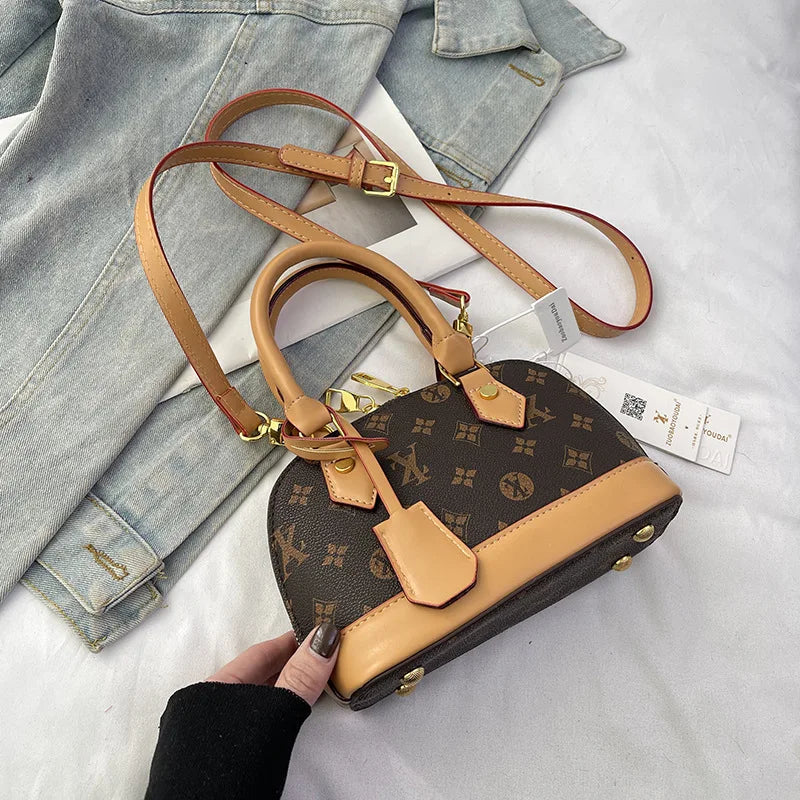 Fashion Luxury Design Women's Shell Handbag Retro Print PU Leather Shoulder Bag Girls Street Trend Premium Crossbody Bag Soft luxecrown.co.uk