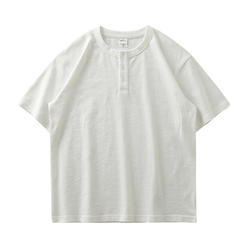 Dukeen 320g Heavyweight Henley Shirt for Men Short Sleeved Summer 100% Cotton Oversized White T Shirt Man Clothing luxecrown.co.uk