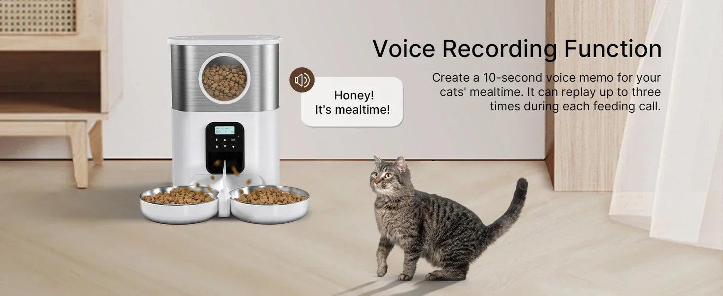 5L Large Capacity Automatic Cat Feeder For 2 Cat & Dog Timer Pet Feeder With Stainless Steel Bowl Pet Dry Food Auto Dispenser luxecrown.co.uk
