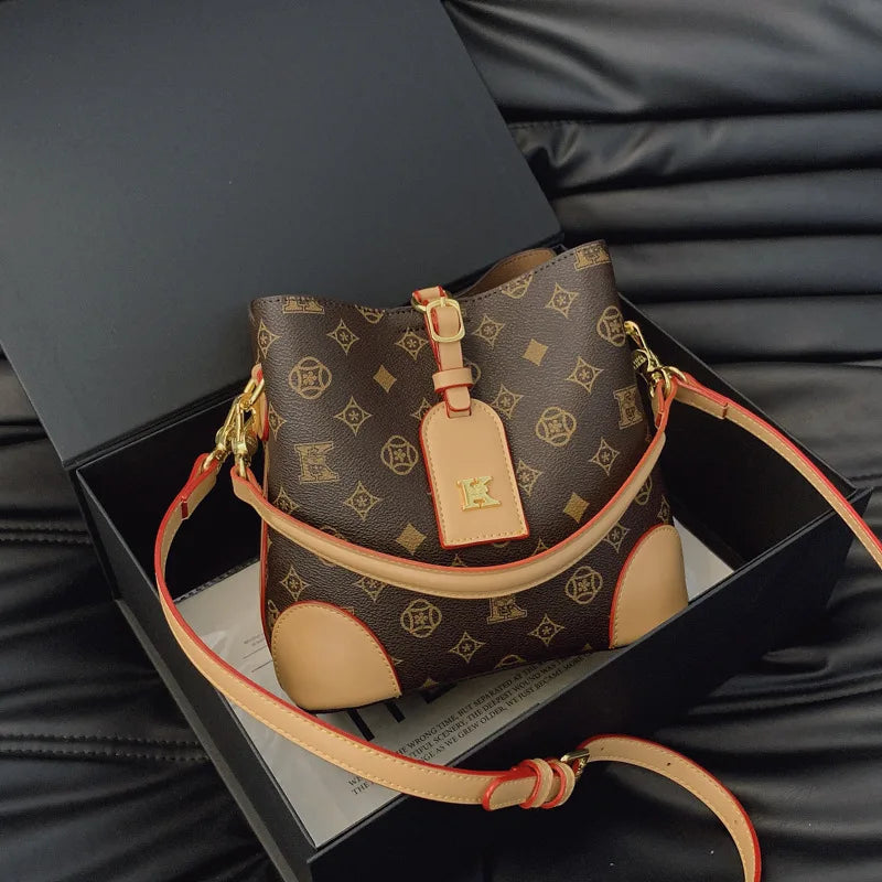High-End Large Capacity Bucket Bag Women's Fashion Luxury Retro Floral Print Single Shoulder Bag Vintage Style PU Material luxecrown.co.uk