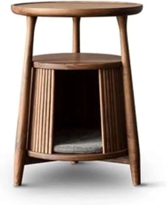 Solid Wood End Table with Built-in Cat House, Nightstand Coffee Table for Small Cats, Pet Bed Side Table Cat Condos luxecrown.co.uk