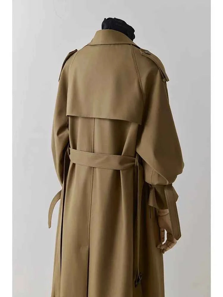 Lautaro Spring Autumn Oversized Khaki Long Trench Coat for Women Double Breasted Loose Casual Black Korean Fashion Overcoat 2025