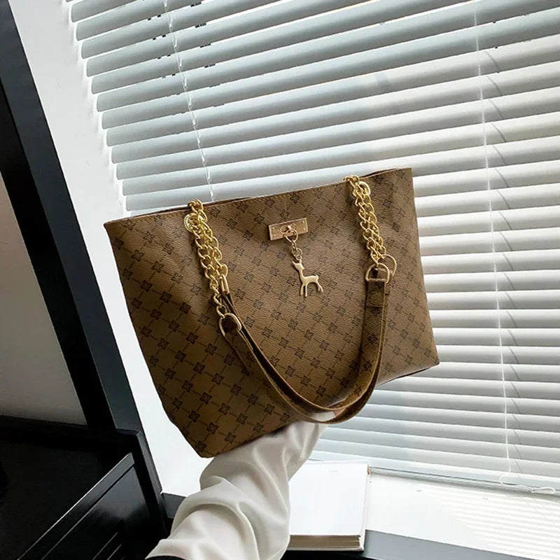 Women Luxury Design New Presbyopic Handbag Large Capacity Handbag Fashion Printing Shoulder Bag Trendy Shopping Bag with pendant luxecrown.co.uk