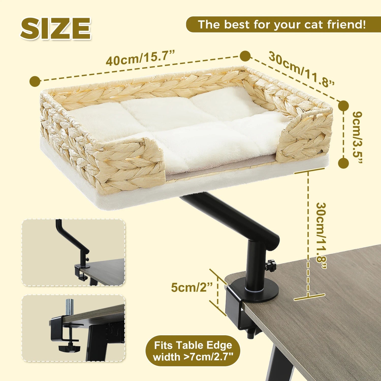 Cat Desk Bed, 360° Rotatable Cat Bed Stand for Indoor Cats, Adjustable Cat Basket, Cats Hammock for Table, Soft Cat Bed for Desk luxecrown.co.uk