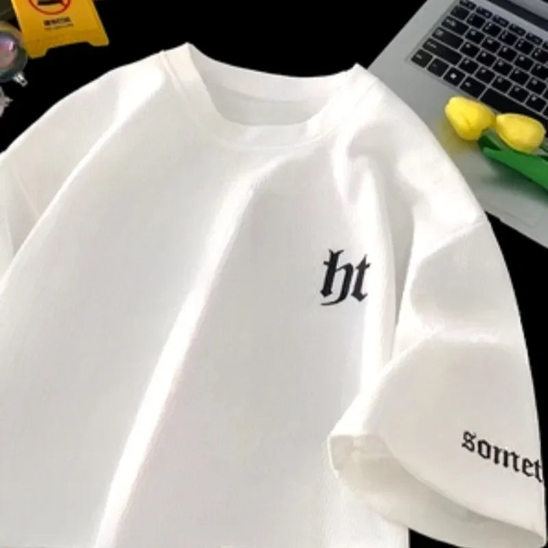 Summer Men's T-shirts Cotton 100% High quality Tees Letter Graphic Style Gothic Essential Basic Loose Oversized T shirt for Men luxecrown.co.uk