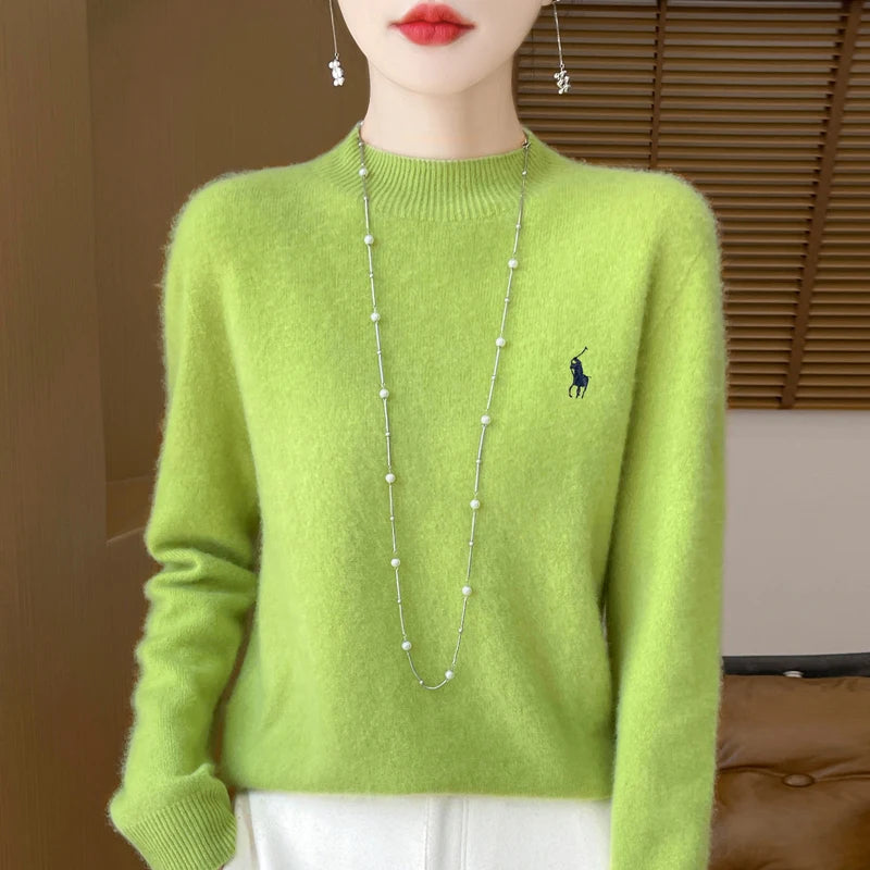 2024 Autumn/Winter Women's New Cashmere Hoodie Fashionable Embroidered Half High Neck Soft Cashmere Explosive100% Australianwool Streetsharks