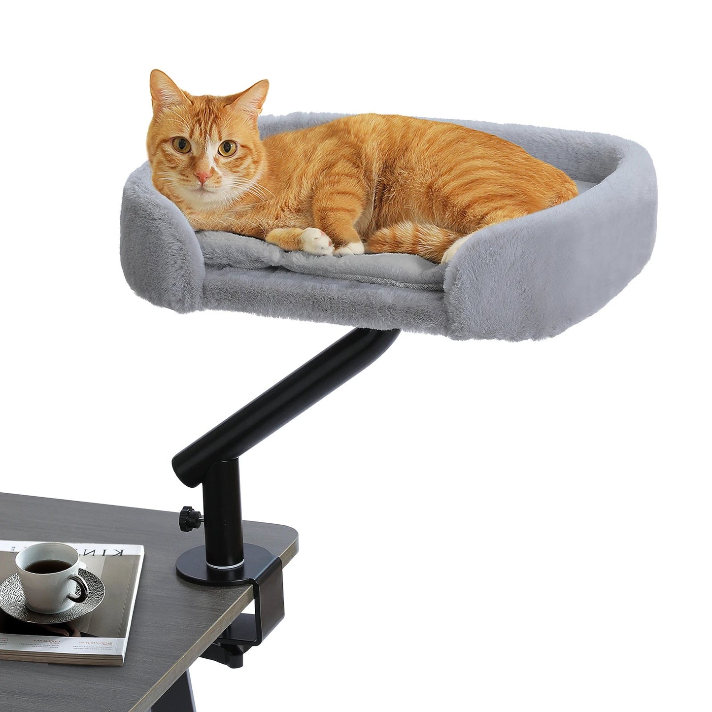 Cat Desk Bed, 360° Rotatable Cat Bed Stand for Indoor Cats, Adjustable Cat Basket, Cats Hammock for Table, Soft Cat Bed for Desk luxecrown.co.uk