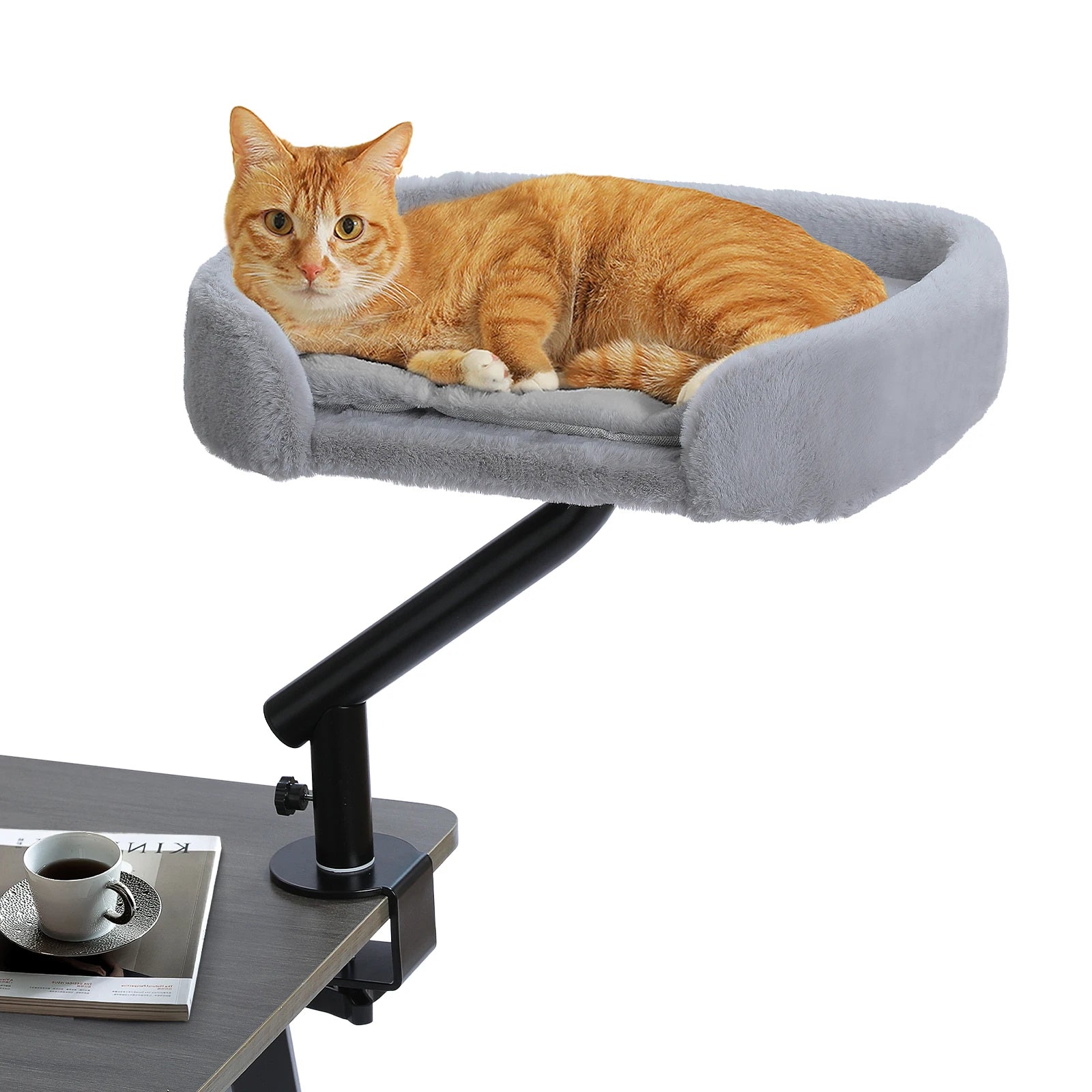 Cat Desk Bed, 360° Rotatable Cat Bed Stand for Indoor Cats, Adjustable Cat Basket, Cats Hammock for Table, Soft Cat Bed for Desk luxecrown.co.uk