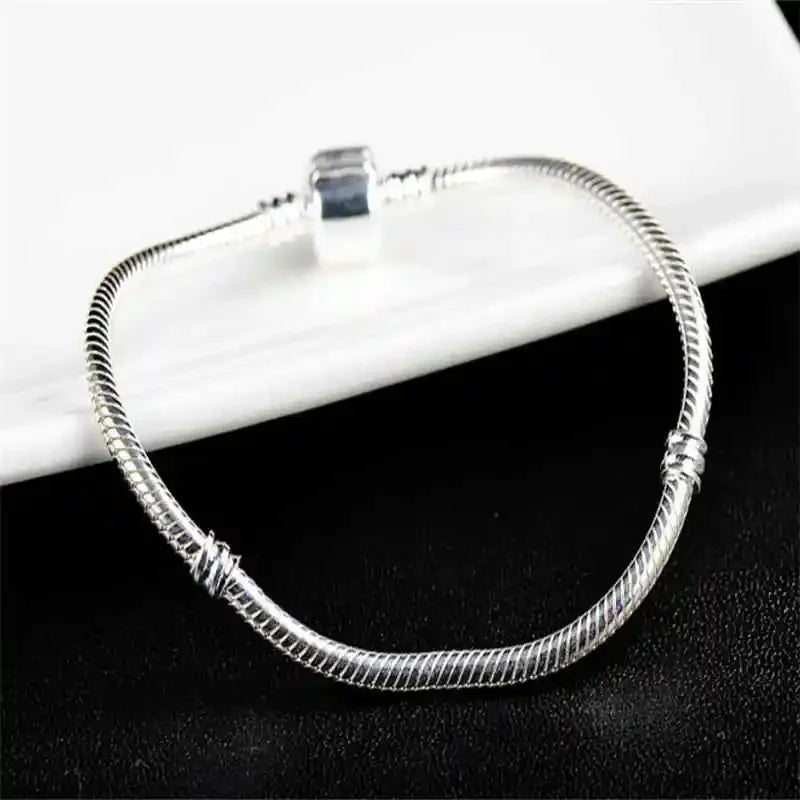 Famous Brand Original Certified 925 Sterling Silver Bracelet for Women DIY Charms Beads Snake Link Chain Classic Wrist Jewelry Streetsharks