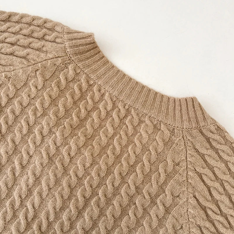 2026 New Autumn Winter Women V-neck Long Sleeve Knitted Sweaters Twist Striped Loose Solid Color Short Pullover Tops