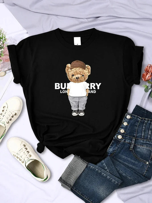 Luxury Brand Women T-shirt Cute Bear Print Cotton Tshirt Short Sleeve Graphic T Shirts Top Couple Clothing Free Shipping 70521 Streetsharks