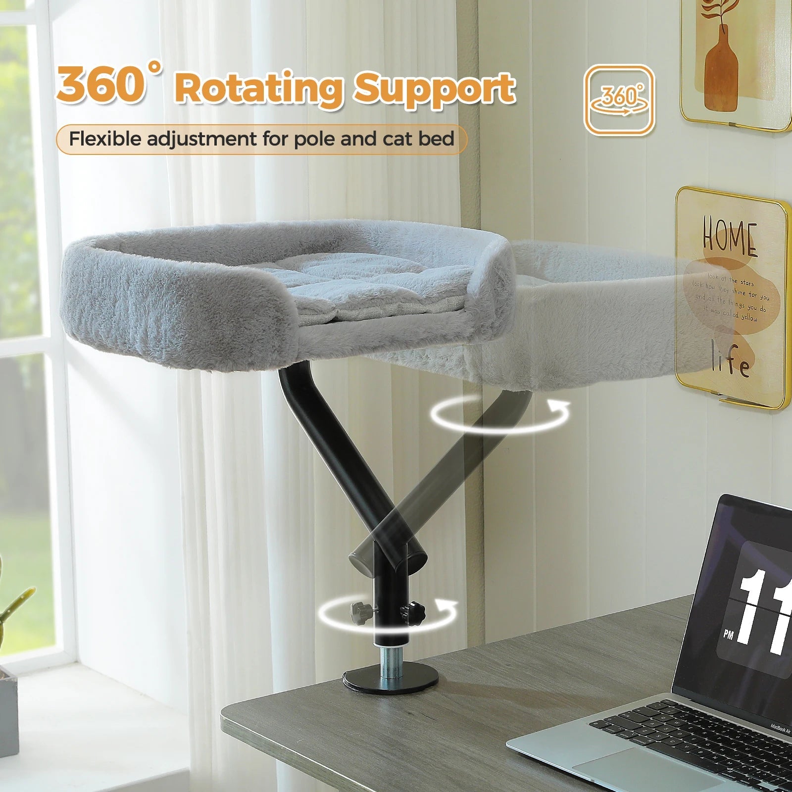 Cat Desk Bed, 360° Rotatable Cat Bed Stand for Indoor Cats, Adjustable Cat Basket, Cats Hammock for Table, Soft Cat Bed for Desk luxecrown.co.uk