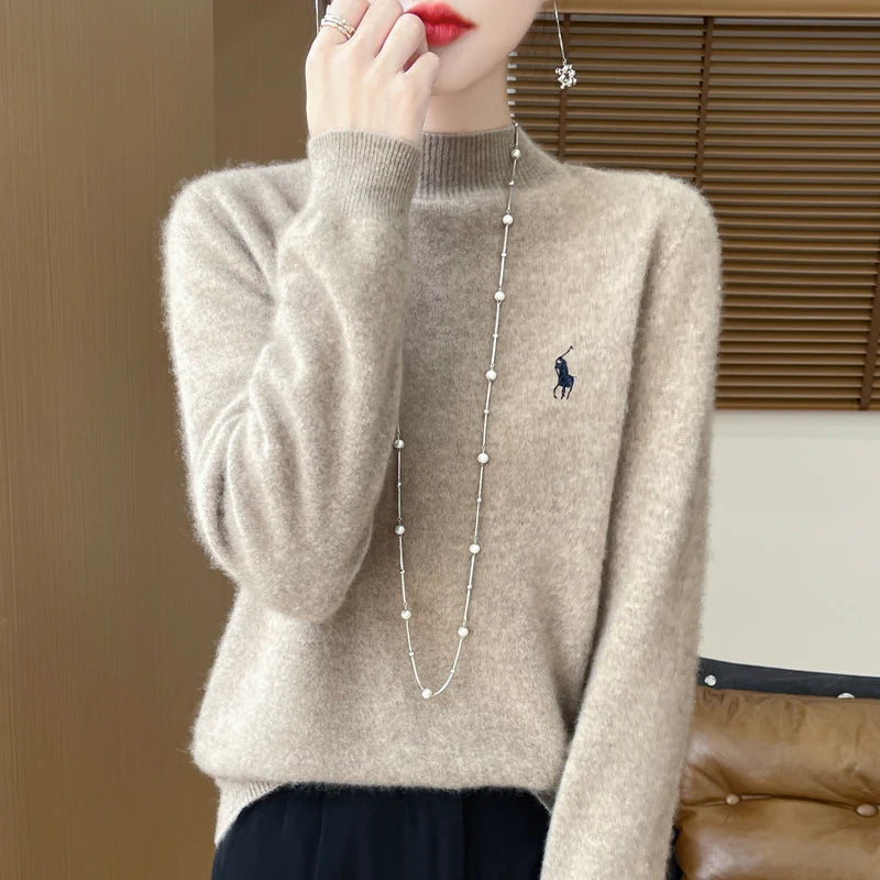 2024 Autumn/Winter Women's New Cashmere Hoodie Fashionable Embroidered Half High Neck Soft Cashmere Explosive100% Australianwool Streetsharks