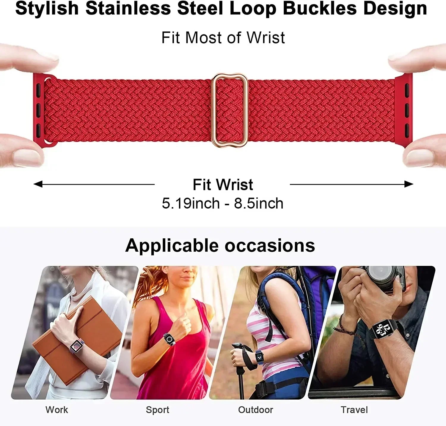 Braided Loop Strap For Apple Watch Band 42/46mm 45/41mm 38/40mm 44mm 49mm Nylon Solo Bracelet iWatch series 10 9 se 8 7 6 Ultra2 luxecrown.co.uk