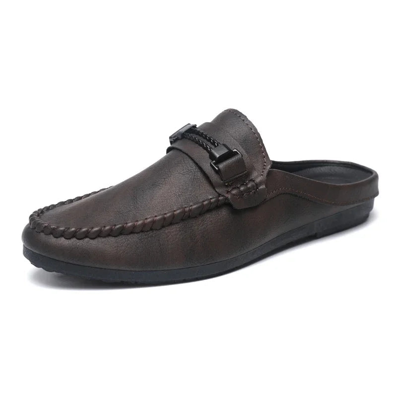 Summer Leather Men Half Slippers Breathable Mens Casual Shoes Slip-on Lazy Driving Shoes Comfortable Walking Loafers Moccasins luxecrown.co.uk