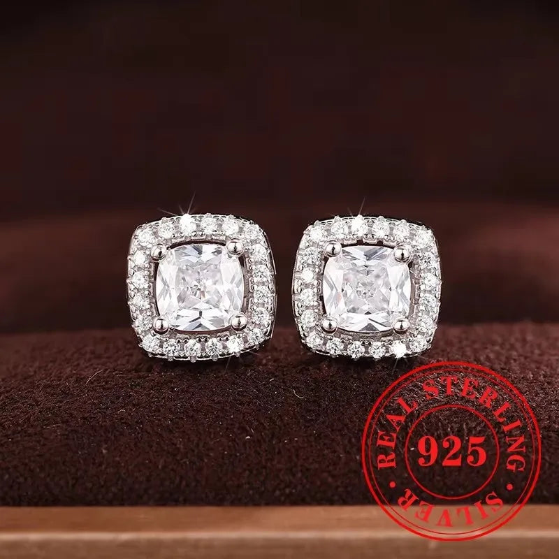 Huitan 925 Sterling Silver Shining White Cubic Zirconia Stud Earrings Luxury High Quality Jewelry Women Wedding Eternity Jewelry Streetsharks