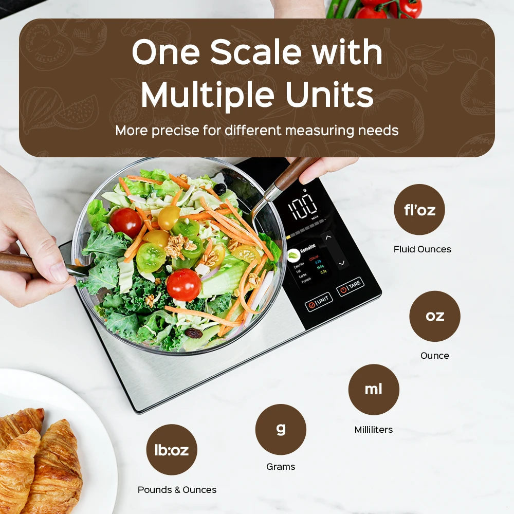 Smart Kitchen Scale Stainless Steel Food Calorie Protein Fat Carbs Nutritional Calculator 11LB/5kg Weight for Healthy Cooking luxecrown.co.uk