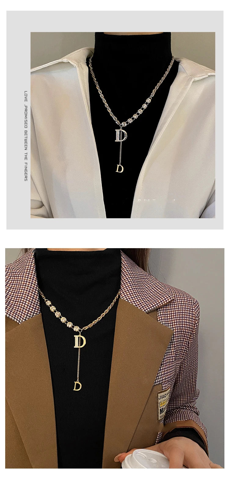 Design Sense Micro Setting Zircon D Letter Pendant Long Necklace Winter Sweater Chain Fashion Jewelry For Woman Girls Party Gift Streetsharks