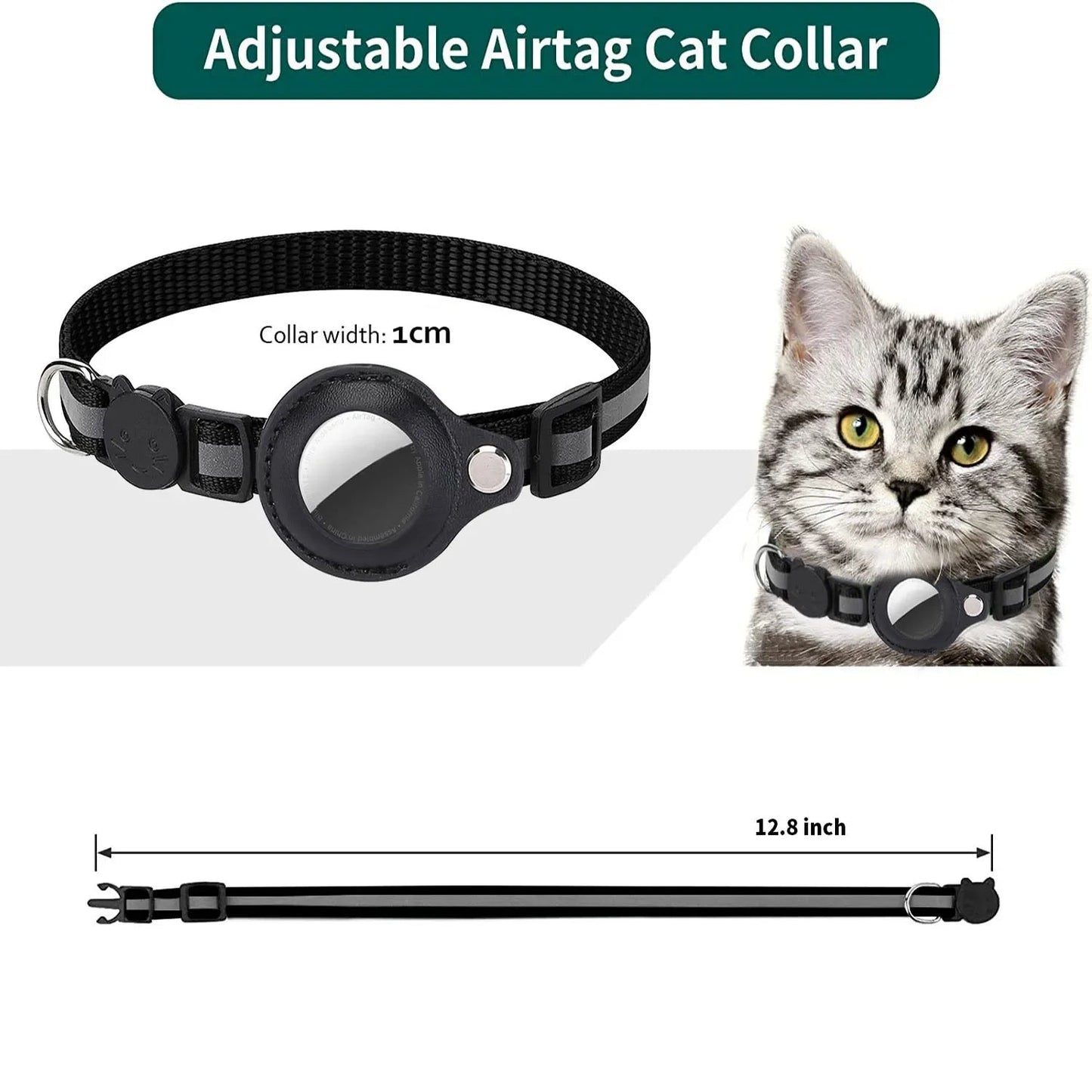 Cat AirTag Holder Collar Breakaway Reflective Strips Adjustable Kitten Collar Waterproof Cat Bell Collar Pet Air Tag Case collar luxecrown.co.uk