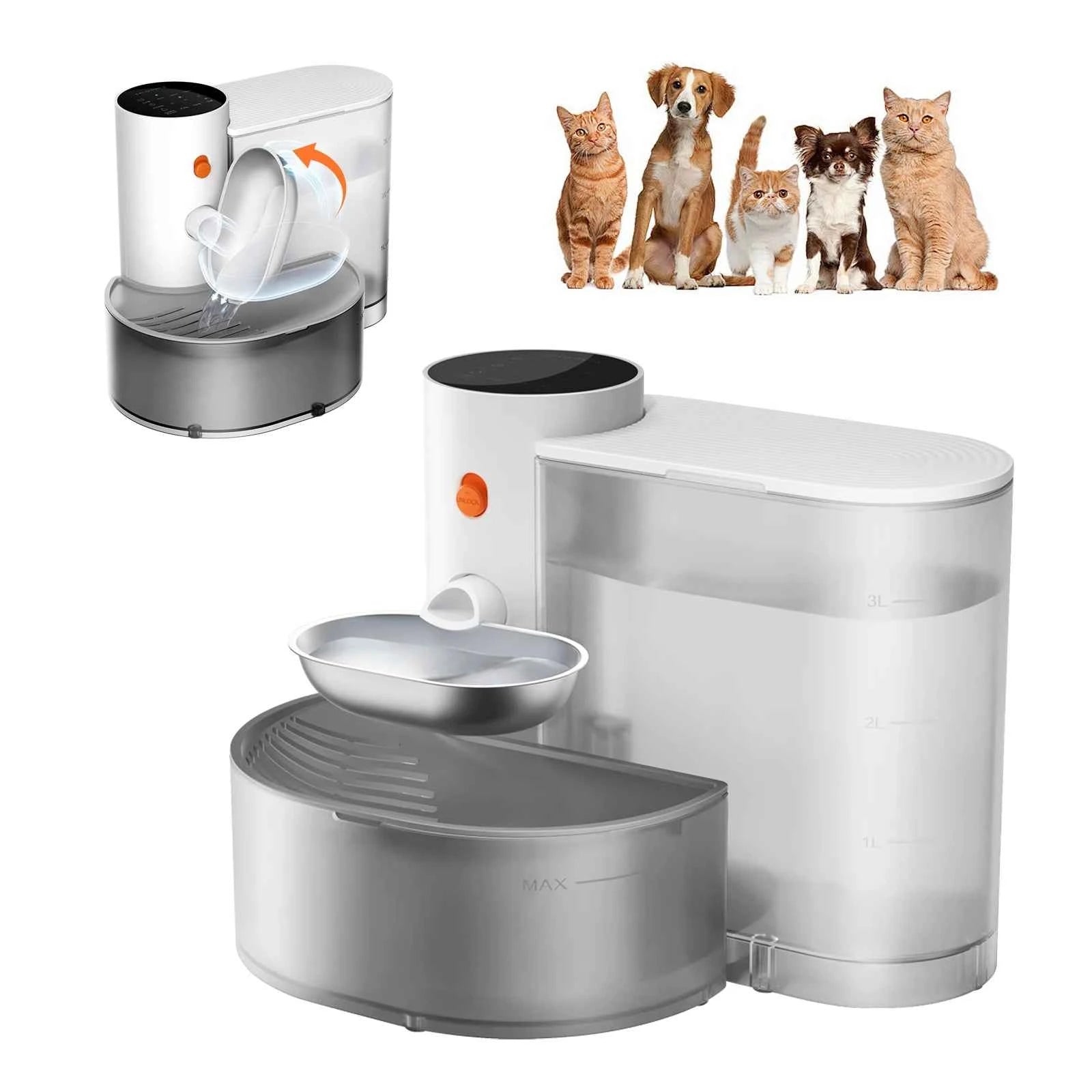 New Stainless Steel Bowl Pet Intelligent Pouring Water Dispenser Automatically Purifies The Wireless Drinking Bowl For Cats luxecrown.co.uk