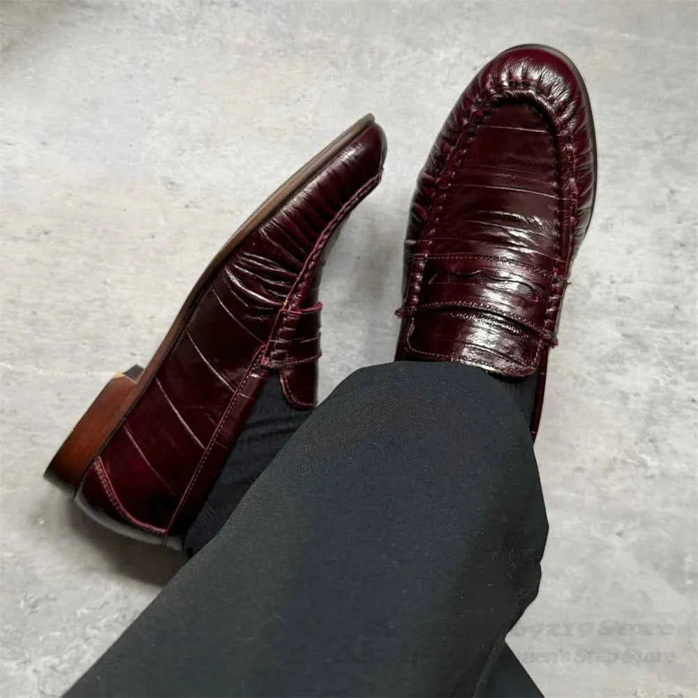 Retro Loafers for Men Lazy Eel Casual Leather Shoes Pleated Single Shoes Dark Browm Slip On Elegant Slip On Bean Shoes luxecrown.co.uk