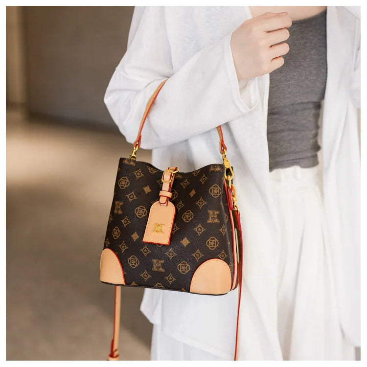 High-End Large Capacity Bucket Bag Women's Fashion Luxury Retro Floral Print Single Shoulder Bag Vintage Style PU Material luxecrown.co.uk