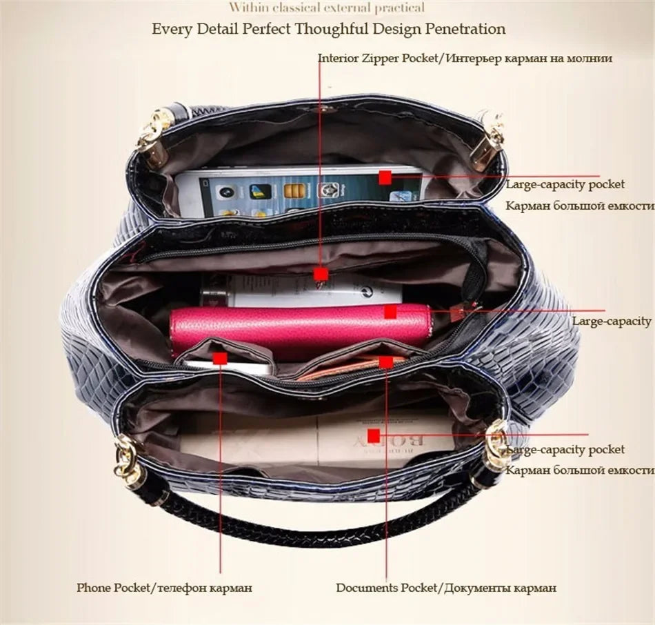 Brand Leather 3 Layers Alligator Crossbody Bag for Women Female Shoulder Messenger Sac Luxury Designer Ladies Handbags Streetsharks