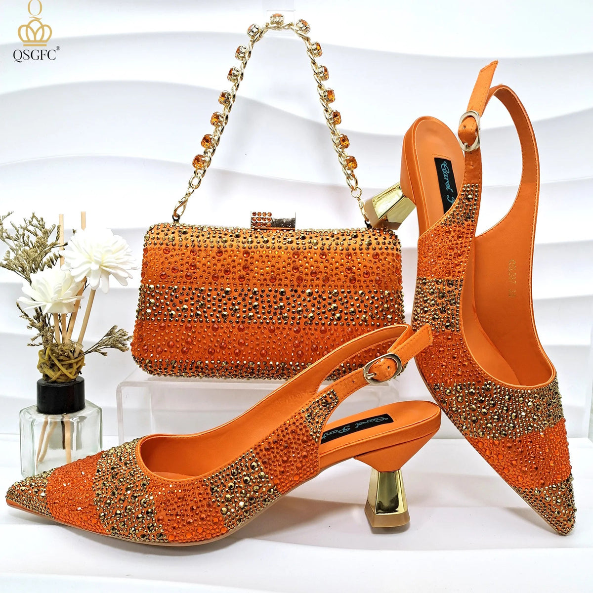 2026 Nigerian Women Heel Ladies Italian Luxury Design Green Shoes And Bag Set Decorated with Rhinestone Handbag Wedding Party luxecrown.co.uk