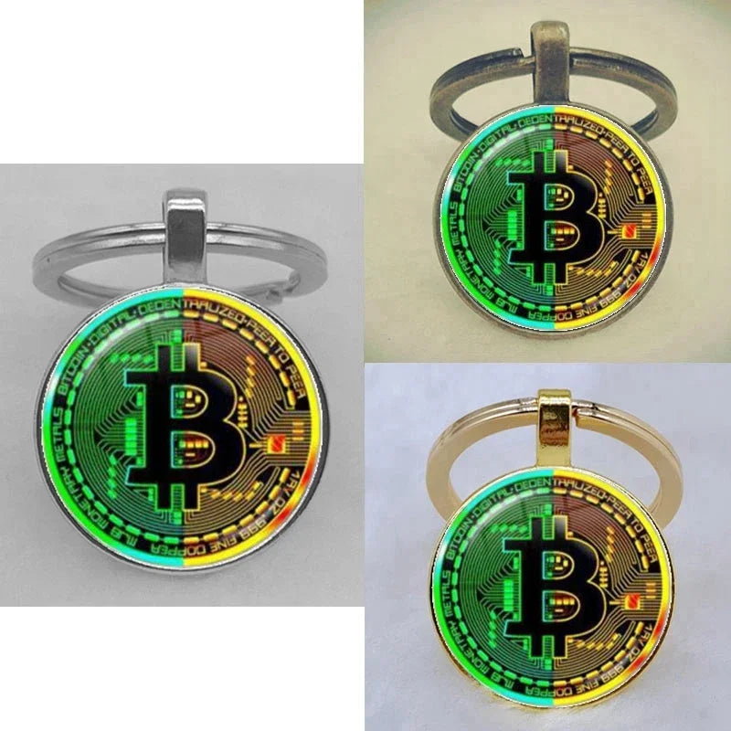 Fashion Bitcoin Design Glass Cabochon Metal Pendant Classic Men's Women's Keychain Keyring Jewelry Keychain Gift Memorial Streetsharks