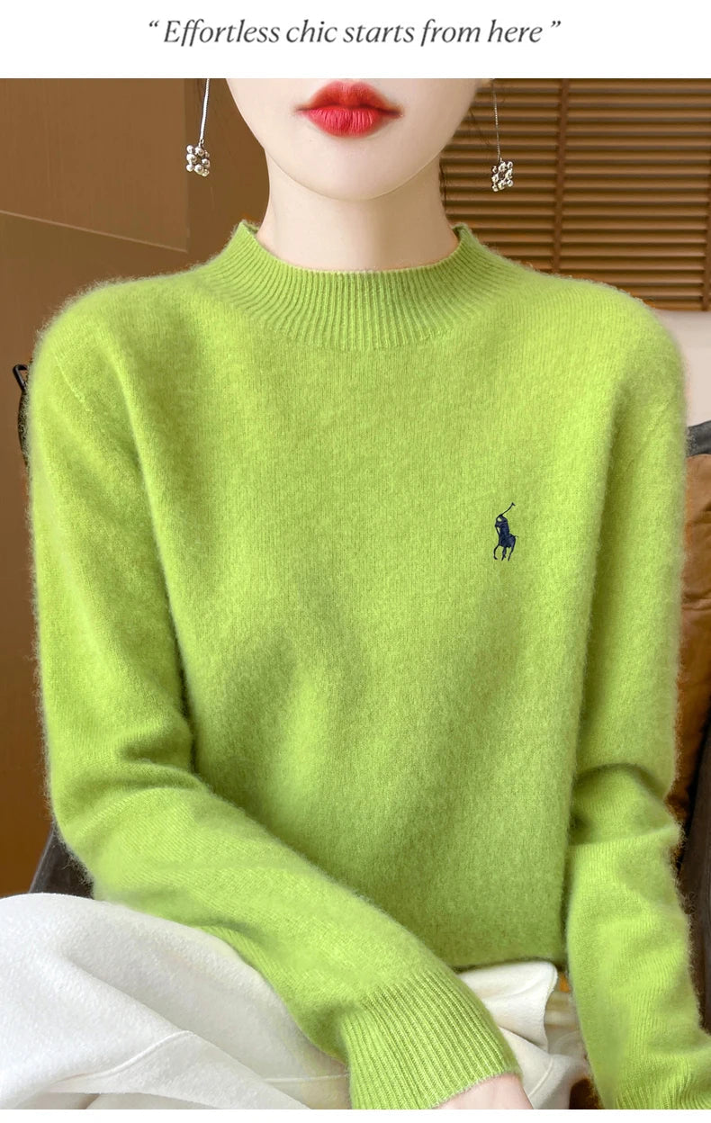 2024 Autumn/Winter Women's New Cashmere Hoodie Fashionable Embroidered Half High Neck Soft Cashmere Explosive100% Australianwool Streetsharks