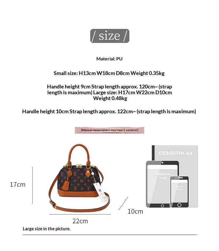 Fashion Luxury Design Women's Shell Handbag Retro Print PU Leather Shoulder Bag Girls Street Trend Premium Crossbody Bag Soft luxecrown.co.uk