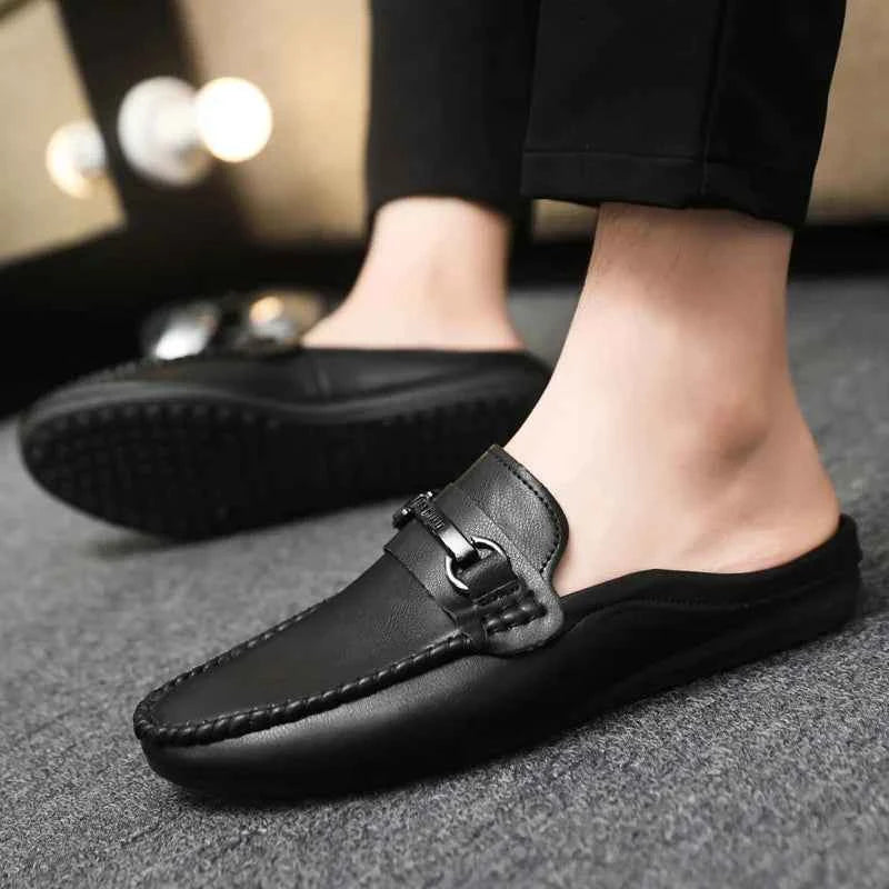 Summer Half Shoes For Men Comfortable Leather Casual Shoes Soft Flat Men's Loafers Lightweight Slip-on Shoes Man Daily Slippers luxecrown.co.uk