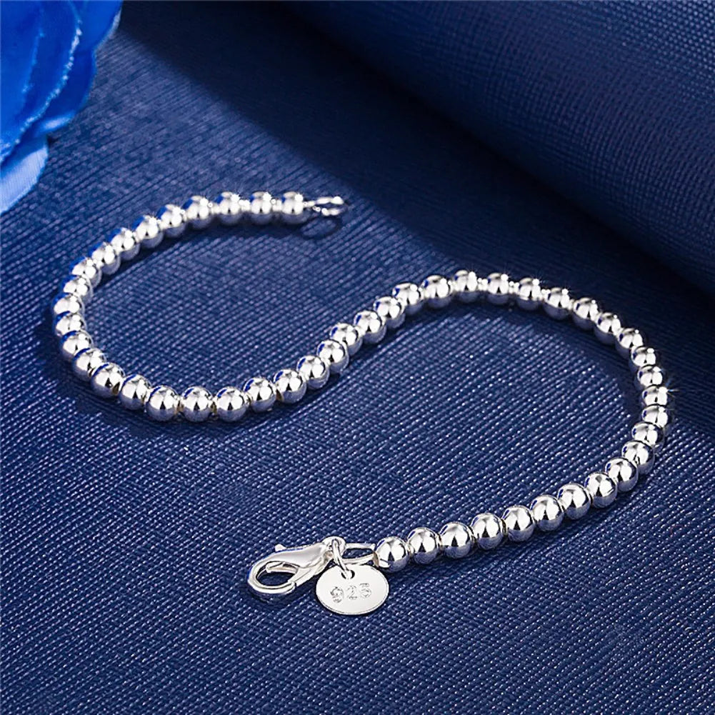 Christmas gifts charm 925 Sterling Bracelet 4MM beads chain for woman Popular brands jewelry fashion Wedding party Streetsharks