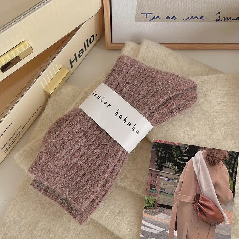 New Winter Socks Women Cashmere Wool Thicken Warm Women Socks Sox Japanese Fashion Harajuku Solid Color Thermal Long Socks