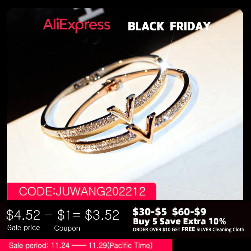 JUWANG Trend Fashion Korea Simple Micro Inlaid Zircon Word Lady Bracelets for Women Temperament Exquisite Luxury Bangle Jewelry luxecrown.co.uk